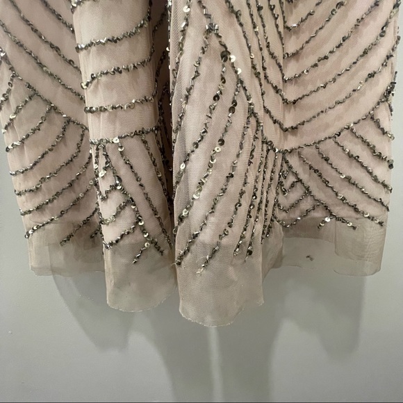 Adrianna Papell Art Deco Beaded Blouson Gown in Taupe Pink - Picture 4 of 4